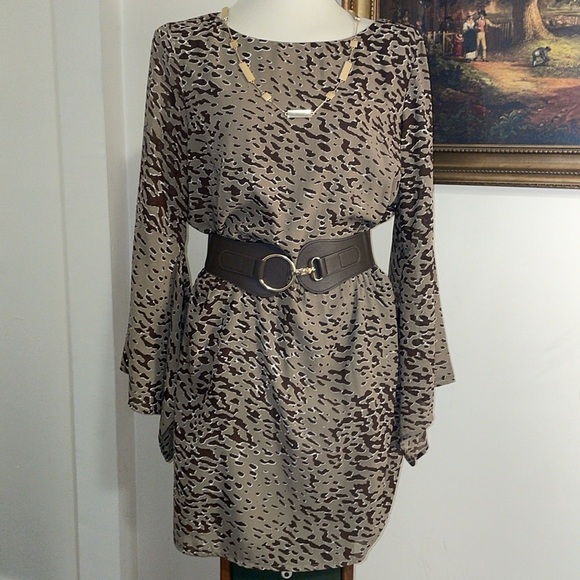 W118 by Walter Baker Womens Brown Animal Print Lined Dress.  Size Large. - Picture 1 of 16